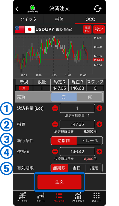 スクリーンショット:決済注文入力画面