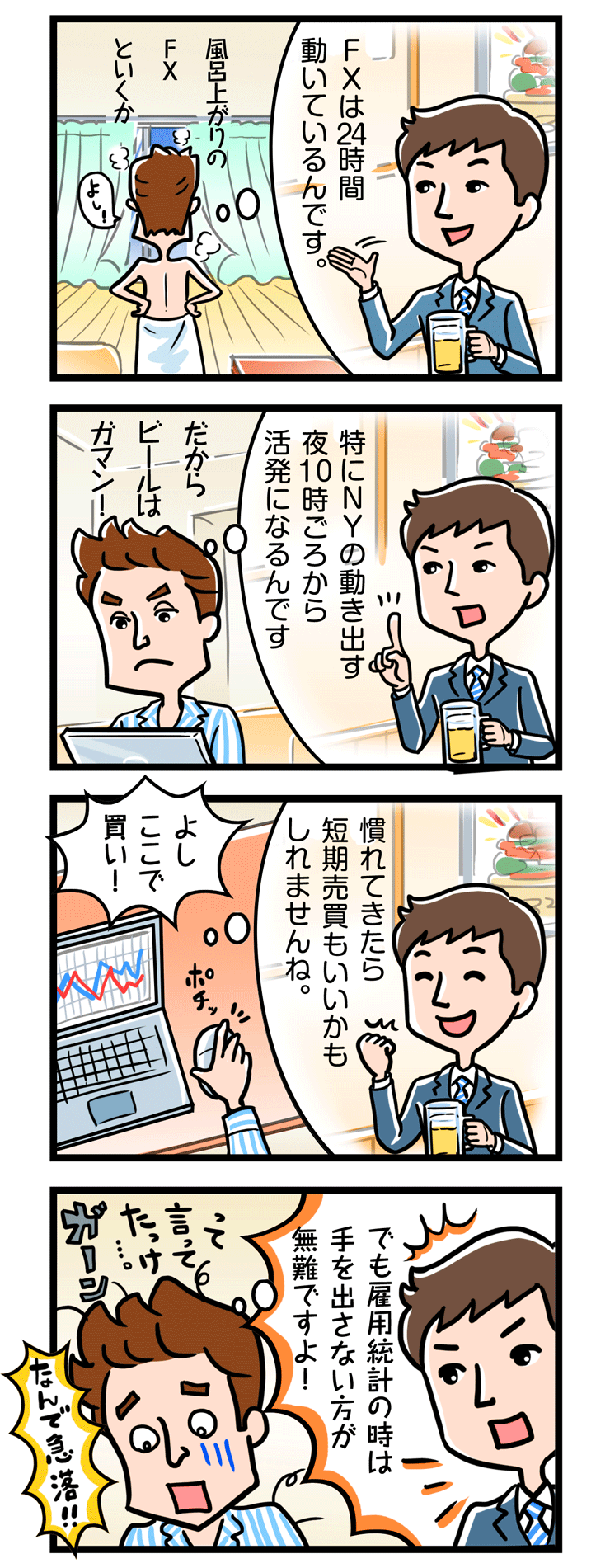 【4コマ漫画でまなぶFX】第4話 狙い目は「夜」